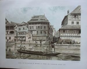 GRAVURE SCHWEITZER 1894 STRASBOURG CANAL NAVIGATION ENTREE DU FOSSE TANNEUR 1877