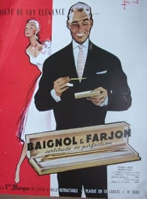 PLANCHE COULEUR 20è PUBLICITE STYLO A BILLE BAIGNOL ET FARJON