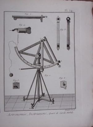 GRAVURE 18ème D' EPOQUE 1778 ASTRONOMIE INSTRUMENTS QUART DE CERCLE MOBILE