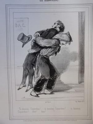 LITHOGRAPHIE DE GAVARNI 19ème TIREE DE LA CARICATURE LES DEBARDEURS COQUARDEAU