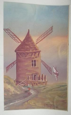 GOUACHE SIGNEE V. COMTOUX 20ème MOULIN A VENT