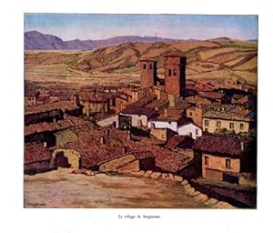 GRAVURE COULEUR FIN 19ème LE VILLAGE DE SANGÜENSA ESPAGNE