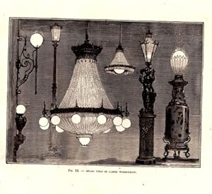 GRAVURE SUR BOIS 19ème DIVERS TYPES DE LAMPES WERDERMANN