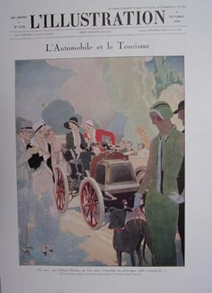 PLANCHE COULEUR 1930 AUTOMOBILE ET TOURISME CHAMPS ELYSEES PITTORESQUE DEFILE