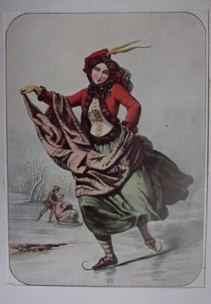 GRAVURE COULEUR 20è D' APRES DESSIN COMPTE CALIX LA SAISON DES GLACES PATINEUSE