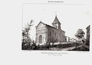 LITHOGRAPHIE 19è GUIENNE MONUMENTALE EGLISE SAINT MARTIN DE GURCON DORDOGNE