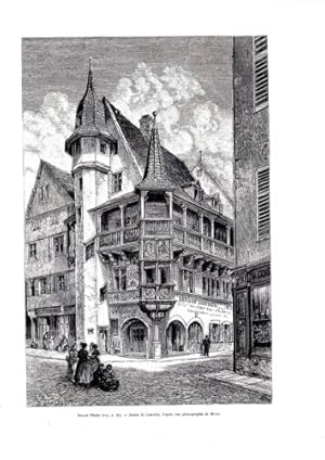 GRAVURE SUR BOIS 19ème MAISON PFISTER A COLMAR ALSACE