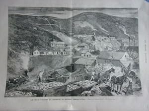 GRAVURE SUR BOIS 19è MINES D'ARGENT ET FONDERIES DE BINGHAM AMERIQUE DU NORD USA