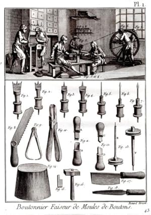 GRAVURE 18ème D' EPOQUE BOUTONNIER FAISEUR DE MOULES DE BOUTONS