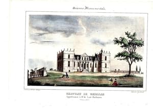 LITHOGRAPHIE AQUARELLEE 19è GUIENNE MONUMENTALE CHATEAU DE GRISSAC GIRONDE