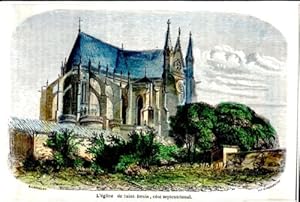 GRAVURE SUR BOIS AQUARELLEE 19ème EGLISE SAINT DENIS COTE SEPTENTRIONAL