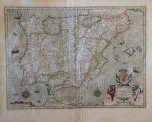 CARTE PENINSULE IBERIQUE ESPAGNE PORTUGAL EXTRAITE ATLAS MERCATOR HONDIUS 1616