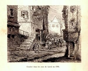 GRAVURE SUR BOIS 19ème COMBAT DANS LES RUES DE LAVAL EN 1793