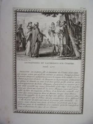 GRAVURE 18ème D' EPOQUE ENTREPRISES DU SACERDOCE SUR L' EMPIRE ANNEE 1277