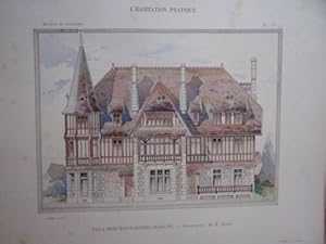 CHROMOLITHOGRAPHIE 1908 VILLA PRES d' AVRANCHES MANCHE ARCHITECTE GUERY