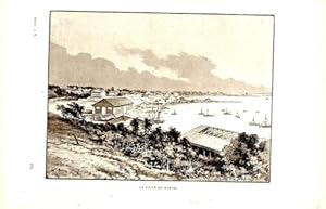 GRAVURE SUR BOIS 19ème LA VILLE DE DAKAR SENEGAL