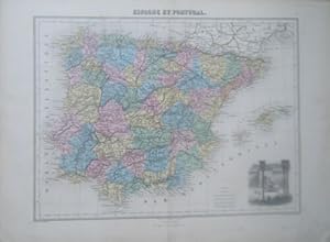 CARTE MIGEON 19ème INTERIEUR COULEUR ESPAGNE ET PORTUGAL