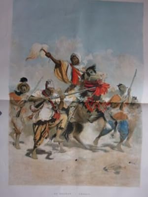 PLANCHE COULEUR ILLUSTRATION 1894 d' APRES ADRIEN MARIE AU SOUDAN L' ATTAQUE