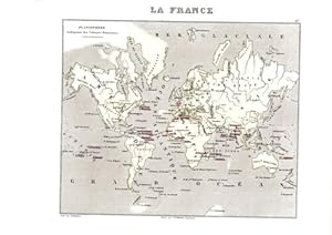 GRAVURE 19ème ATLAS MIGEON LA FRANCE PLANISPHERE AVEC COLONIES FRANCAISES