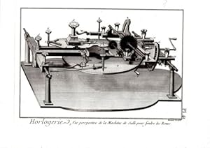 GRAVURE 18è D' EPOQUE HORLOGERIE VUE PERSPECTIVE MACHINE SULLI POUR FENDRE ROUES