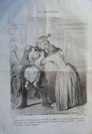 LITHOGRAPHIE ORIGINALE DE DAUMIER 19ème LES BANQUETEURS LE GARDE RIFOLARD