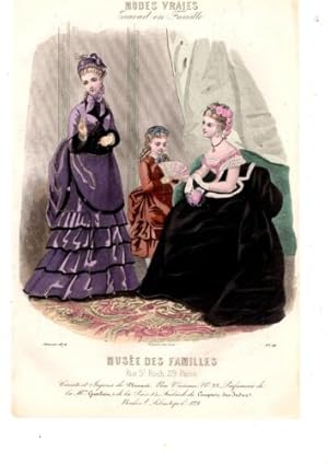 GRAVURE COULEUR MODES VRAIES ENFANTINA MUSEE DES FAMILLES N° 10 JANVIER 1874