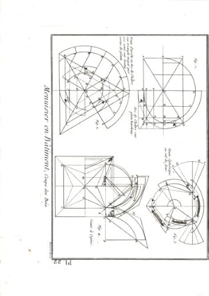 GRAVURE 18ème d' EPOQUE MENUISIER EN BATIMENT COUPE DES BOIS PLANCHE 22