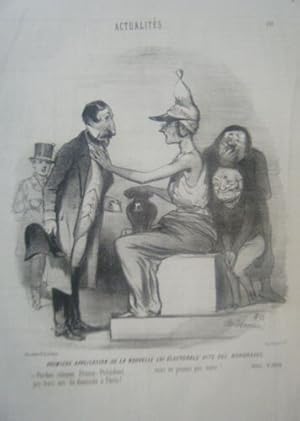 LITHOGRAPHIE DE VERNIER 19ème NAPOLEON III APPLICATION NOUVELLE LOI ELECTORALE