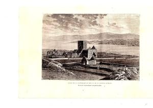 GRAVURE SUR BOIS 19è RUINES CATHEDRALE DE IONA ET DE LA CHAPELLE D ORAN ECOSSE