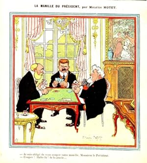 GRAVURE COULEUR 1908 D' APRES DESSIN DE MAURICE MOTET JEU MANILLE DU PRESIDENT
