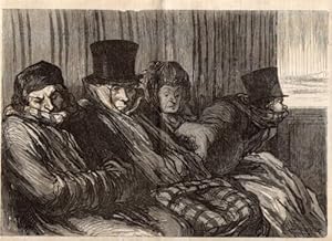 GRAVURE SUR BOIS DE DAUMIER 19ème TRAIN DE PLAISIR 10° ENNUI ET MAUVAISE HUMEUR