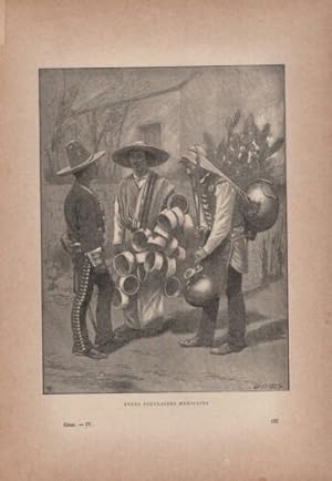 GRAVURE SUR BOIS VERS 1890 TYPES POPULAIRES MEXICAINS
