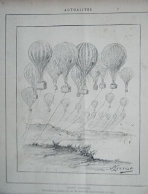 GRAVURE SUR BOIS HENRIOT 19è ACTUALITES BALLONS DIRIGEABLES STATIONS HIVERNALES