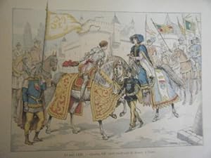 PLANCHE COULEUR FIN 19ème CHARLES VII VIENT AU DEVANT DE JEANNE D' ARC A TOURS