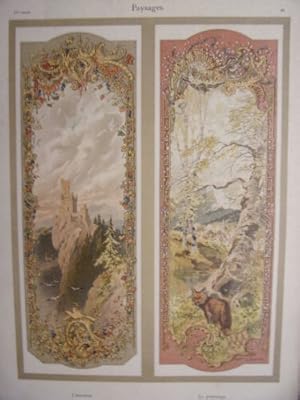 PLANCHE TIREE DU JOURNAL DE LA DECORATION VERS 1900 PAYSAGES AUTOMNE PRINTEMPS