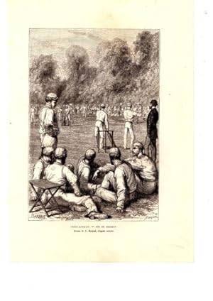 GRAVURE SUR BOIS D APRES DESSIN DE DURAND 19ème TYPES ANGLAIS JEU DE CRICKET