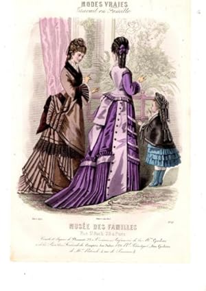 GRAVURE COULEUR MODES VRAIES ENFANTINA MUSEE DES FAMILLES N° 12 MARS 1875