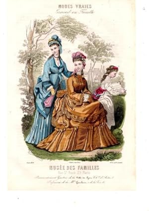 GRAVURE COULEUR MODES VRAIES ENFANTINA MUSEE DES FAMILLES N° 5 AOUT 1873