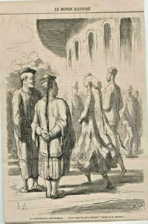 GRAVURE SUR BOIS DAUMIER 19ème A L' EXPOSITION UNIVERSELLE LES CHINOIS