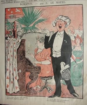 PLANCHE COULEUR DESSIN PAR E. LE MOUEL VERS 1898 ROMANCE LA PIANISTE