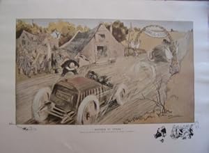 PLANCHE COULEUR 20ème VOITURE " HONNEUR ET VITESSE " D' APRES ESTAMPE CAMARA