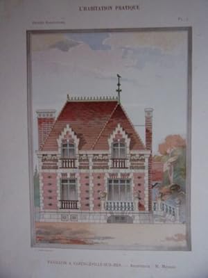 CHROMOLITHOGRAPHIE 1908 PAVILLON A VARENGEVILLE SUR MER ARCHITECTE M. MENAGE