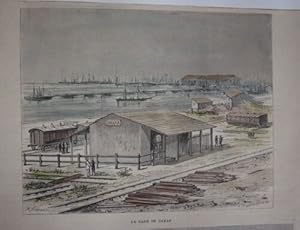 GRAVURE SUR BOIS AQUARELLEE 19ème LA GARE DE DAKAR