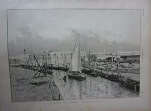 GRAVURE SUR BOIS ILLUSTRATION 1893 NOUVEAU PORT TUNIS ANCIEN CANAL LA GOULETTE