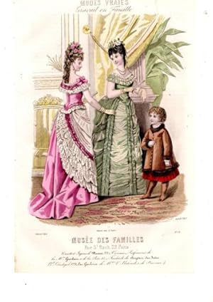 GRAVURE COULEUR MODES VRAIES ENFANTINA MUSEE DES FAMILLES N° 11 FEVRIER 1875