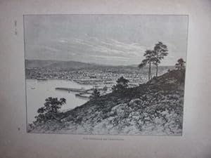 GRAVURE SUR BOIS VERS 1890 VUE GENERALE DE CHRISTIANIA NORVEGE