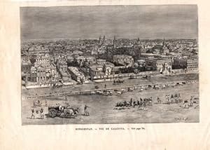 GRAVURE SUR BOIS 19ème HINDOUSTAN VUE DE CALCUTTA INDE