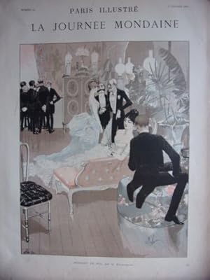 PLANCHE COULEUR 1885 d' APRES DESSIN G. ROCHEGROSSE PENDANT LE BAL