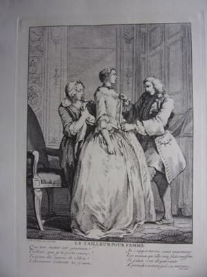 TIRAGE 20è d' apres dessin CH. NICOLAS COCHIN 1737 MODE LE TAILLEUR POUR FEMME