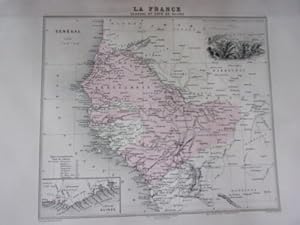 GRAVURE COULEUR 19ème CARTE SENEGAL ET COTE DE GUINEE